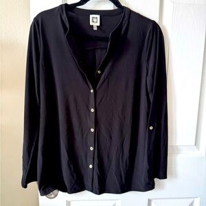 Tunic Style Top, Anne Klein, Sm, Black, V Neck, Snap Front, NWOT
